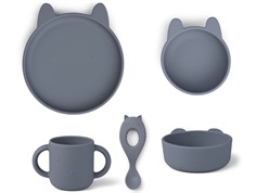 Liewood rabbit whale blue dining set Vivi silicone (4-pack)